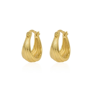 Minimalist S925 sterling silver gold hoop earrings with textured shell pattern design