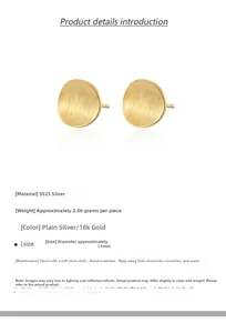 Detailed specs for 11mm S925 silver round studs with 18k gold brushed finish