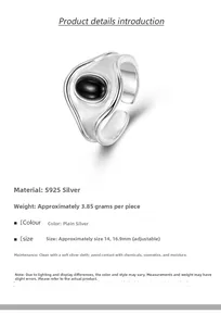 Detailed view of S925 silver ring featuring oval black agate and fluid metal design