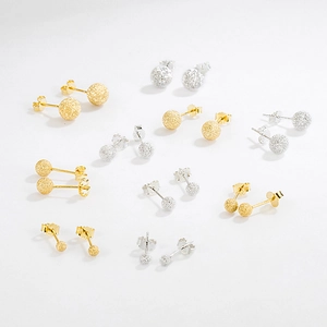 S925 Sterling Silver Frosted Ball Stud Earrings For Women Minimalist Round Bead Geometric Earrings Small Delicate Ins Fashion Jewelry