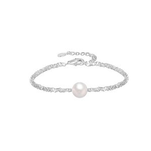 Vintage S925 sterling silver bracelet with baroque pearl and irregular crushed silver beads