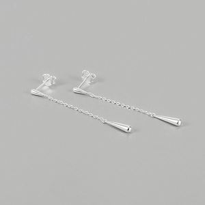 Elegant S925 sterling silver long water drop tassel earrings with polished finish