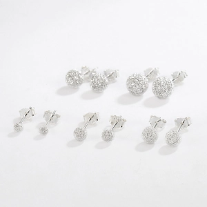 Set of 5 pairs S925 sterling silver frosted ball stud earrings in various sizes for women