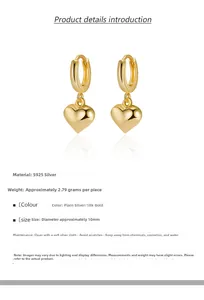 Macro shot of 18k gold plated 925 sterling silver heart hoop earrings with 10mm diameter