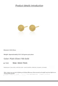 Detailed specs of S925 sterling silver frosted ball earrings from 3mm to 7mm
