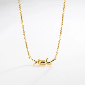 Minimalist S925 silver necklace with golden barbed wire pendant in streetwear style