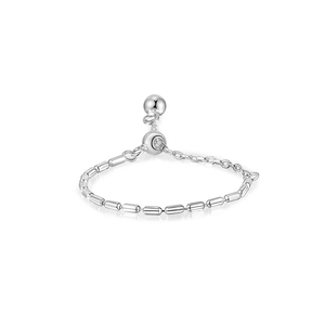 Adjustable S925 sterling silver chain ring with a sliding bead for women's jewelry
