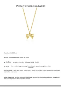 Detailed specs of S925 silver bow necklace with dimensions and 2.97g weight details