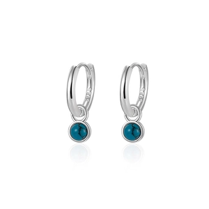 Elegant 925 sterling silver hoop earrings with round blue turquoise gemstone drops