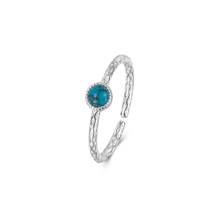S925 sterling silver adjustable ring with turquoise stone and hammered texture finish