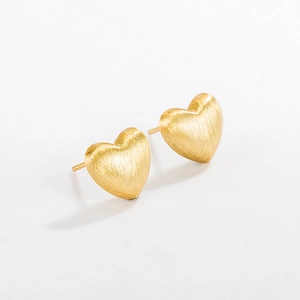 Boucles d'Oreilles Clous Cœur en Argent Sterling 925 Brossé Vintage pour Femmes Design de Niche Or Argent Bijoux