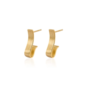 S925 Sterling silver curved wave stud earrings with golden brushed matte finish