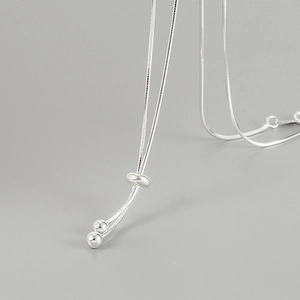S925 Sterling Silver Minimalist Adjustable Snake Bone Chain Necklace Women Elegant Geometric Tassel Beads Pull Clasp Jewelry