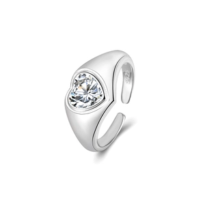925 silver adjustable ring featuring a sparkling heart-cut zircon and polished open band