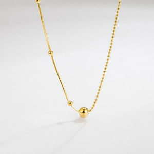 925 Sterling Silver Round Bead Pendant Necklace For Women Minimalist 18K Gold Plated Chain Necklace Korean Fashion Jewelry