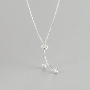 Adjustable S925 sterling silver snake chain necklace with slider beads and spherical drops
