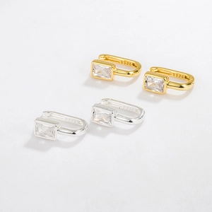 S925 sterling silver geometric square zircon huggie hoop earrings in gold and silver set