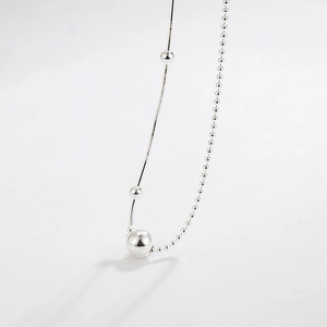 Minimalist S925 sterling silver beaded snake chain necklace with large polished sphere