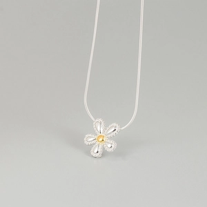 S925 Sterling silver daisy necklace with five-petal pendant and golden core detail
