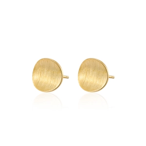 Elegant matte gold round brushed stud earrings in S925 sterling silver for women