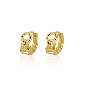 Minimalist S925 sterling silver gold twisted knot hoop earrings for women shown on white back