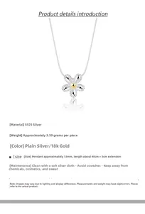 Macro detail of S925 silver daisy pendant with gold center showing size and specs