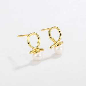 925 Sterling Silver Natural Pearl Stud Earrings For Women Minimalist Geometric Cross Design Gold Silver Plated Jewelry