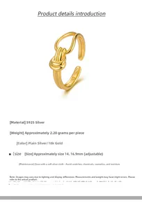 Dettaglio anello a nodo in argento S925 placcato oro 18k con apertura regolabile aperta