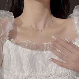 Minimalist S925 sterling silver beaded ball chain necklace for women in Korean style