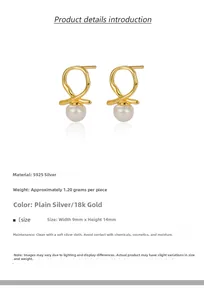 Detail view of twisted gold S925 silver pearl earring measuring 9mm by 14mm