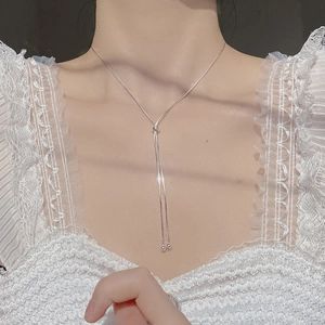 Elegant S925 sterling silver Y-shaped adjustable snake chain necklace with round beads