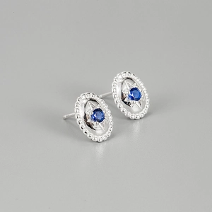 925 Sterling Silver Star Stud Earrings For Women Vintage Blue White Zirconia Inlaid Geometric Mini Minimalist Earrings Jewelry Gift