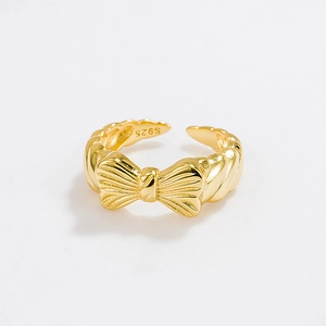 925 Sterling Silver Bowknot Adjustable Ring Electroplated 18K Gold Plated Niche Designer Style Elegant Jewelry For Women