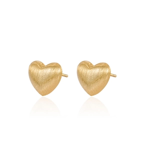 Boucles d'oreilles cœur en argent S925 minimalistes avec finition or brossé vintage