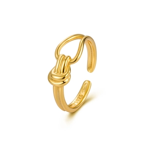 Anello regolabile in argento 925 dorato con design a nodo e finitura lucida minimalista