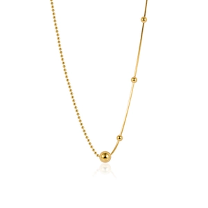 Minimalist S925 sterling silver ball necklace with asymmetric snake chain in gold finish