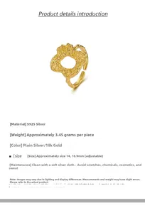 Detailed specs of adjustable S925 sterling silver ring with irregular petal texture