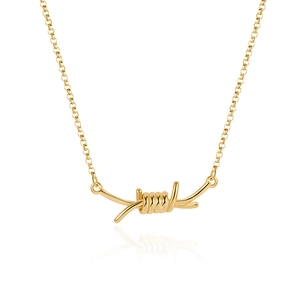 Minimalist S925 sterling silver golden barbed wire pendant necklace on white background