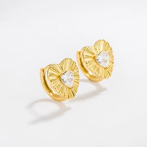 Orecchini a Lobo a Cuore Pieghettati in Argento Sterling 925 Per Donna Strass Lucidi Placcati in Oro 18K Gioielli di Moda