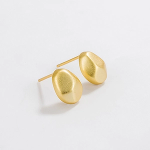925 Sterling Silver Irregular Pebble Stud Earrings For Women Minimalist Matte Finish Geometric French Style Silver Gold Earring Post Jewelry