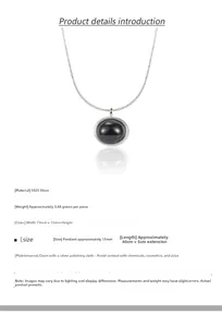 Detailed specs of S925 silver necklace with 13mm black onyx oval pendant and 40cm chain