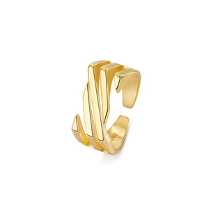 Minimalist S925 sterling silver open ring with gold plated geometric tiered design