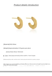 Detailed size specifications and material properties of the matte gold C-shape earrings