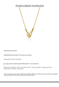 Detail of S925 sterling silver interlocking curved pendant necklace with 18k gold plating