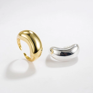 Bagues haricots en argent sterling S925 poli avec finitions or et argent