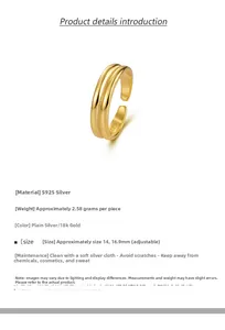 Détail de la bague double couche en argent S925 avec spécifications de poids et de taille