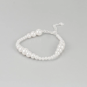 925 Sterling Silver Synthetic Shell Artificial Pearl Bracelet For Women Minimalist Elegant Gradient Artificial Pearl Chain Heart Pendant Jewelry