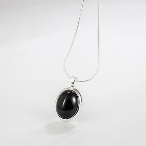 Oval black onyx pendant necklace with 925 sterling silver snake chain in polished finish