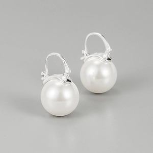 Round Shell Artificial Pearl Leverback Earrings With 925 Sterling Silver Earring Post Minimalist Dangle Drop Jewelry For Women