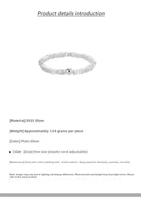 Macro detail of S925 sterling silver nugget ring with elastic cord and specs table